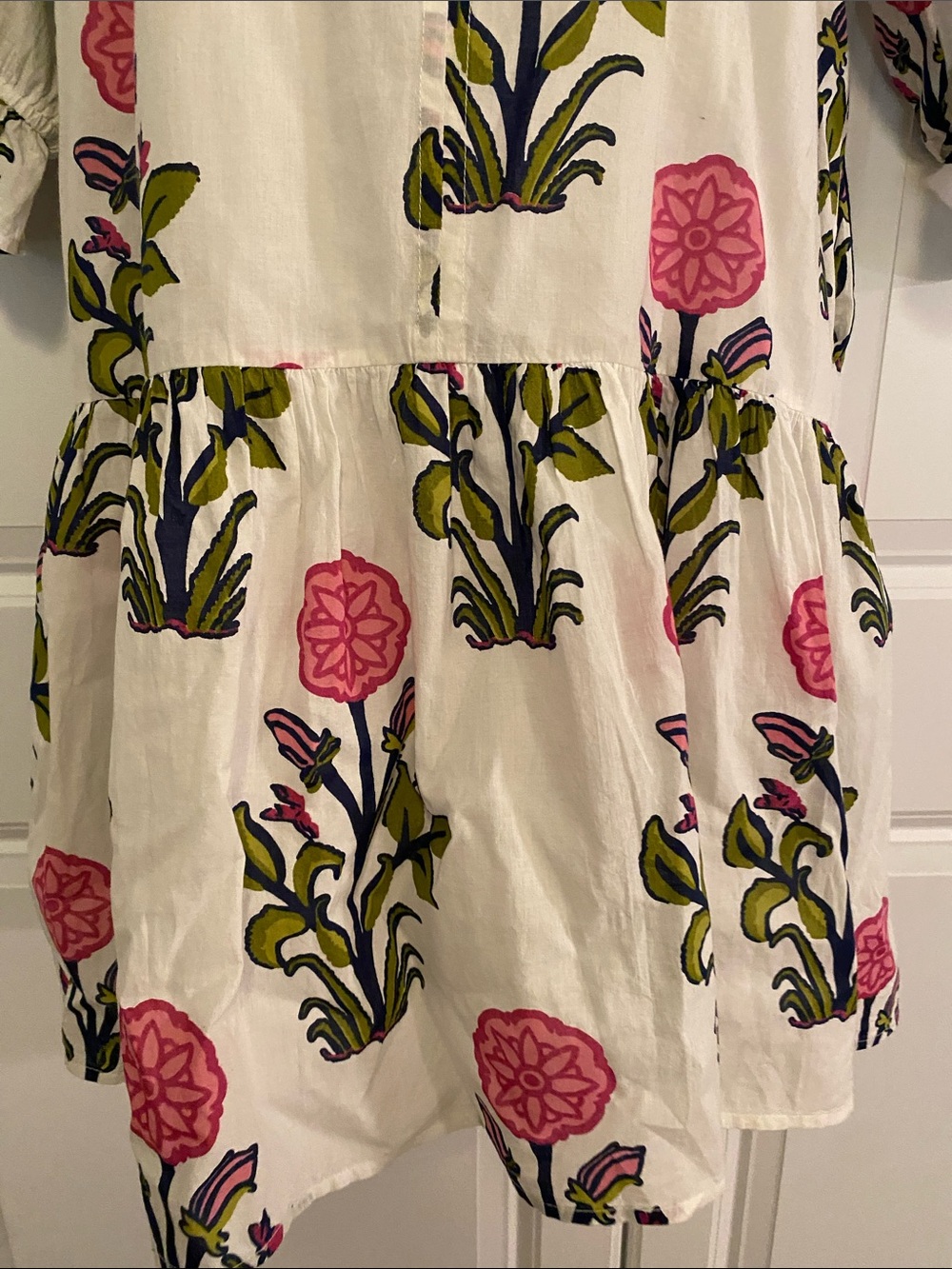 THML White Dress with Pink Floral and Olive & Navy Accents - Picture 5 of 12